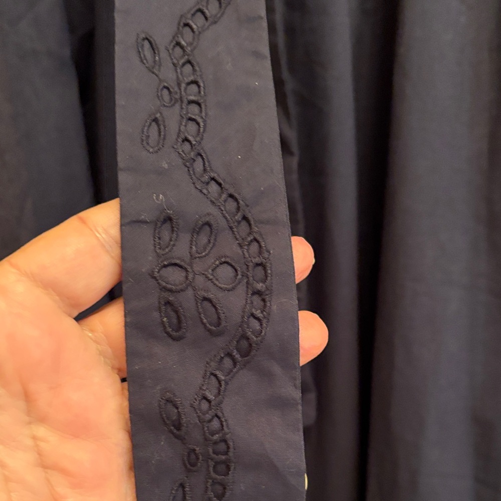 Boden Jen Broderie Navy Eyelet Hem Belted Midi Dress Size 2P - Picture 8 of 13